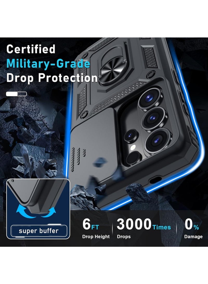 إكس ليفيل Samsung Galaxy S26 Ultra Case with HD Tempered Glass Screen Protector, غطاء كاميرا الشريحة, مدمج في 360 ° Rotate Ring Kickstand, حماية مقاومة للصدمات, حالة واقية مقاومة للصدمات الثقيلة لسامسونج غالاكسي S26 Ultra 6.9 بوصة (أسود ، حزمة 1 + 1) - Image 5